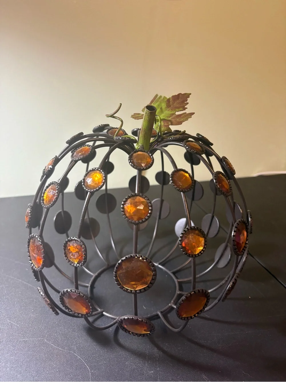 Pink Zebra Black Metal Pumpkin with Amber Gems cover